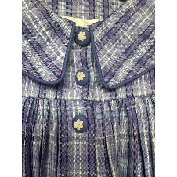 Vintage STRASBURG Dress Long Plaid Purple Blue Floral Buttons Cotton Size 5Y - Picture 7 of 12
